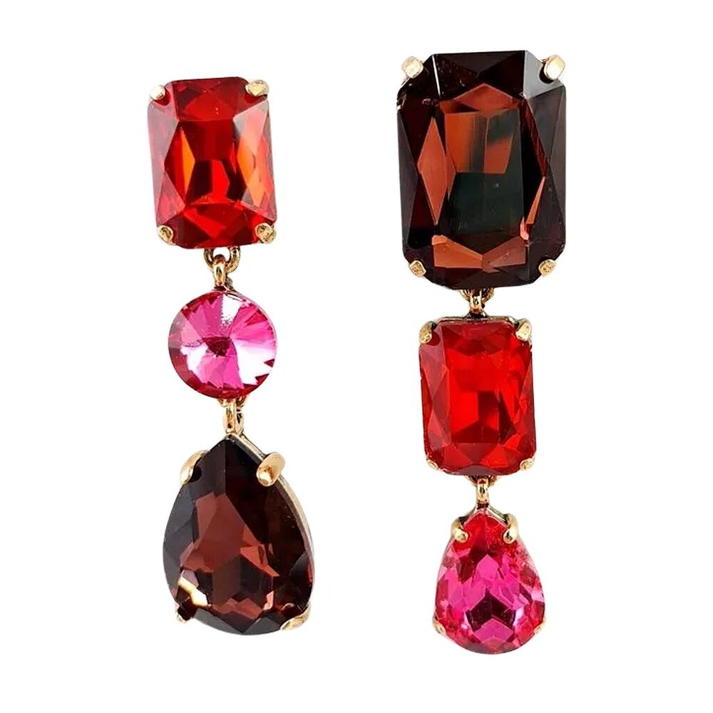 NWOT  Burgundy, Red and Pink Asymmetrical Dangle Earrings
